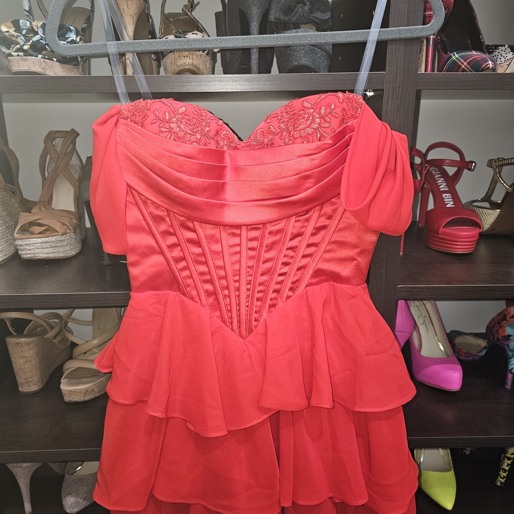 Red Ruffled Party Dress - Picture 2 of 4